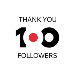 Sticker - thank you 100 followers. One hundred followers celebration banner. Greeting card for social networks. Achievement vector illustration.