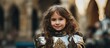 A close-up view of a young girl dressed in a knight costume, embodying the spirit of chivalry and bravery with her attire