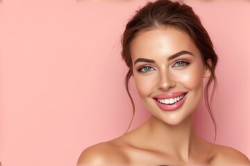 Poster - Portrait of a beautiful young woman with brown hair and green eyes smiling