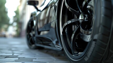 Wall Mural - Detailed shot of a car tire on the street. Suitable for automotive industry