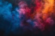 A cloud of cosmic dust particles suspended in space, in hues of blue, red, and yellow