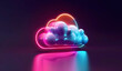 3D rendering of colorful clouds icon with data connection on dark background