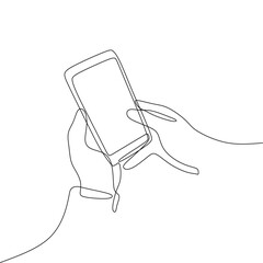 Wall Mural - Single continous line art of hand holding phone