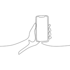 Wall Mural - Single continous line art of hand holding phone