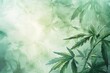 Watercolor cannabis leaves on abstract misty background, marijuana foliage illustration