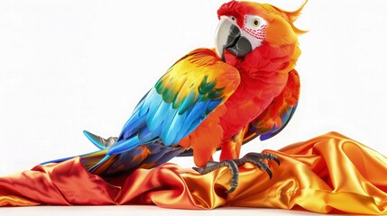 Wall Mural - a charming illustration of a baby toy parrot in vibrant red and yellow hues, set against a pristine white background for a striking visual contrast.