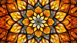 Fototapeta Perspektywa 3d - Mandala background with stained glass effect and primary colors. Kaleidoscope art lovers and artistic design. Mandala patterns with stained glass and kaleidoscope effect for dynamic backgrounds.