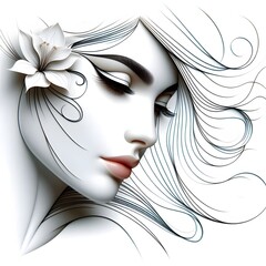 Poster - Ai generates beautiful woman face line style black and white luxury makeup beauty aesthetics salon spa illustration