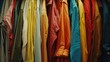A rack of colorful shirts displayed on a wall. Perfect for fashion or retail concepts