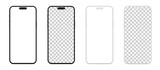 Fototapeta Paryż - Smartphone mockup with blank white and transparent screen, detailed mobile phone mockup, model 3D mobile phone, ui ux, black and white models smartphone front view