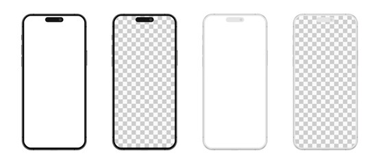 Wall Mural - Smartphone mockup with blank white and transparent screen, detailed mobile phone mockup, model 3D mobile phone, ui ux, black and white models smartphone front view