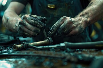 Canvas Print - Close up of a person working on metal, suitable for industrial concepts