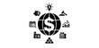 Vector illustration of finance icons such as money, bank, check, legal, auction, exchange, payment, wallet, deposit, pig, calculator, and other icons.