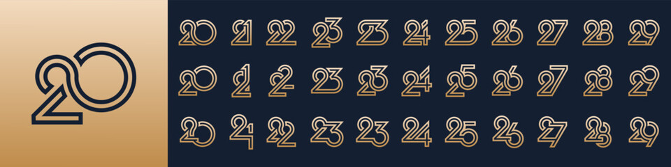 collection of creative number 20 to 29 logo designs. abstract number design vector illustration