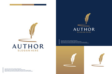 Wall Mural - author feather logo , golden quill , logo design inspiration.