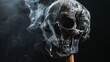 Man refusing cigarettes concept for quitting smoking and healthy lifestyle dark background. or No smoking campaign Concept. skull symbol risk of smoking isolated on black background.