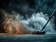 a dynamic shot of a vacuum cleaner in motion with a trail of dust