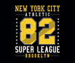 Brooklyn New York City New York Athletic. Vintage college varsity new York state Brooklyn slogan print for graphic tee t shirt. Brooklyn athletic league.