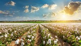 Fototapeta Natura -  Scenic view of a cotton field with sun light 