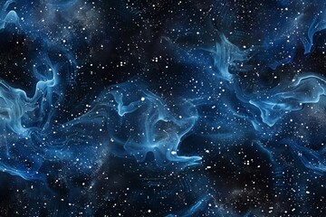Wall Mural - celestial illustration with cosmic color like deep space black, cosmic blue, and starry silver, featuring swirling galaxy and shimmering nebula. endless cosmos night sky star background concept. 