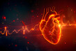 Digital illustration of a glowing heart with pulse line on a dark background, health concept.