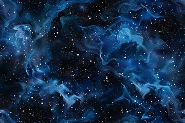 Wall Mural - celestial illustration with cosmic color like deep space black, cosmic blue, and starry silver, featuring swirling galaxy and shimmering nebula. endless cosmos night sky star background concept. 