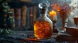 Magic glass bottle with magic elixirs for love spells, sorcery and divination