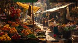 Fototapeta Uliczki - A bustling marketplace teeming with colorful stalls and the aromas of exotic spices and fresh produce.