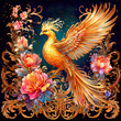 Mythical Phoenix bird with  flowers and ornaments watercolor