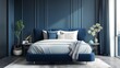 A modern bed in matte midnight blue, creating a calm and stylish bedroom atmosphere.