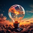 Polygon idea light bulb on blockchain technology network hud background. Global cryptocurrency blockchain business banner concept.Lamp symbolize inspiration, innovation, invention, effective thinking.