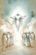 The Ascension of Jesus. Jesus ascending to Heaven after his resurrection. Digital illustration.