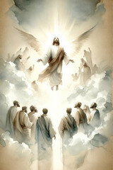 Wall Mural - The Ascension of Jesus. Jesus ascending to Heaven after his resurrection. Digital illustration.