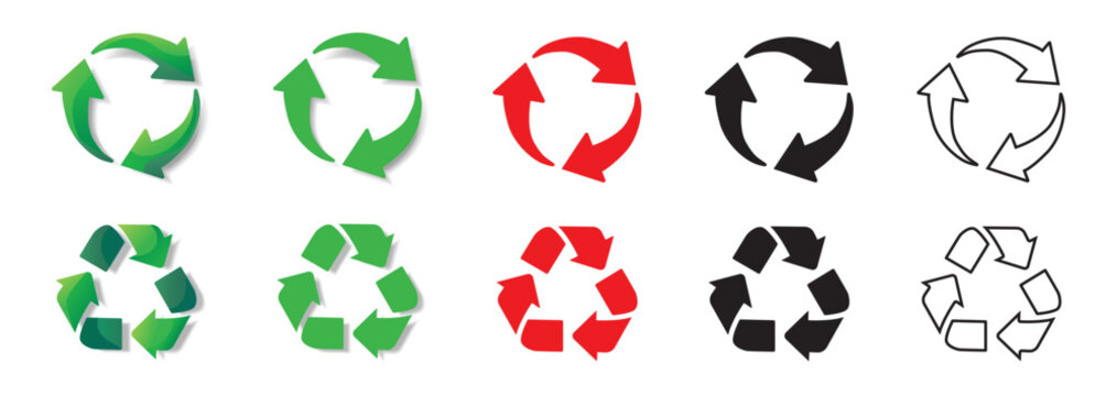 Set of recycling icons. recycle logo symbol. Green recycling and rotation arrow icon set
