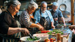 A photo of a group of retirees attending a cooking workshop, learning new recipes and culinary techniques creation and care, love and harmony, hobbies