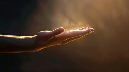 Guiding Light: A Hand Reaching Out from Darkness into Light, Offering Guidance and Help