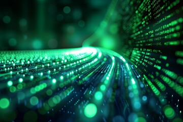 Digital data stream in binary code tunnel