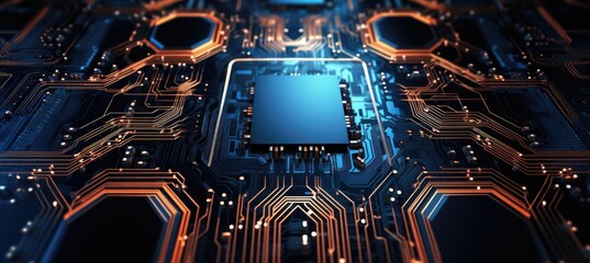 Leinwandbilder - Computer motherboard with CPU. Circuit board system chip with core processor. Computer technology background.