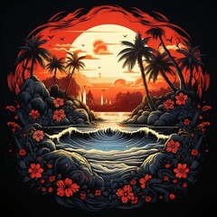 Wall Mural - sunset view for t-shirt design