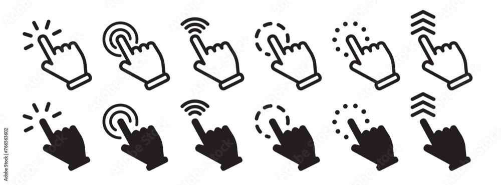 Vector hand cursors icons click set. Pointer cursor сomputer mouse icon ...