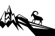 Silhouette of a mountain sheep or ibex in the mountains. The concept for the ibex logo.