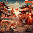Radiant Traditional Chinese Festival with Dragon Dance and Riotous Celebration