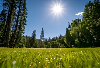 Wall Mural - Giant sequoia trees in a meadow at Mariposa Grove Yosemite National Park, California, USA - Generative AI