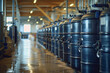 Stainless steel milk storage tanks in dairy factory