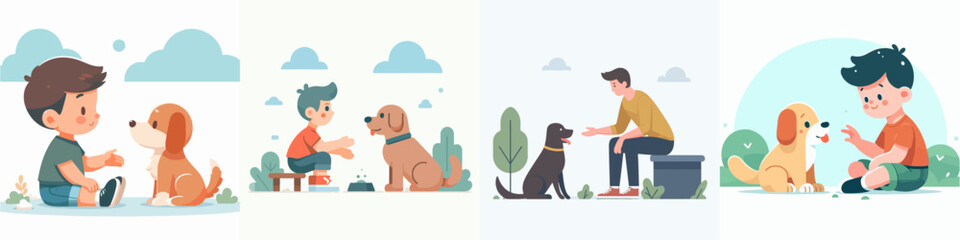 Set Vector illustration of people with pets in flat design style