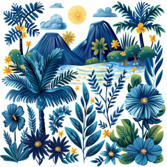 Wall Mural - Simplistic Island Life Tropical Paradise Doodles