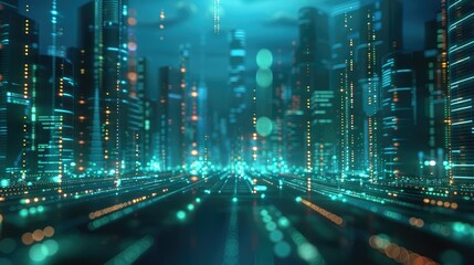 Leinwandbilder - Abstract digital stock market background with bars and charts in hues of teal cyan green and blue, cinematic lighting. Generative AI.
