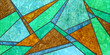 stained glass art background in green, brown, blue 