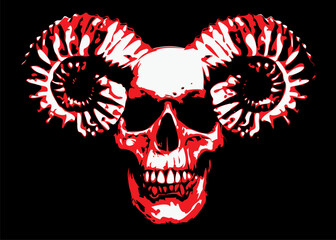 Poster - Vector illustration with human skull with horns ram in grunge style. The symbol of Satanism Baphomet