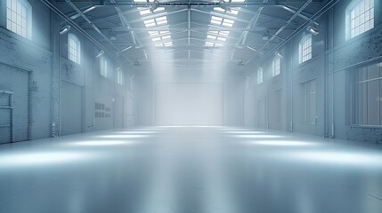 Poster - A white premium studio space. The centre of the space is lit with spotlights. Generative AI.